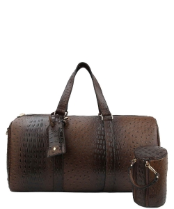 Ostrich Croc 2-in-1 Duffle & Makeup Pouch Set LF128 COFFEE